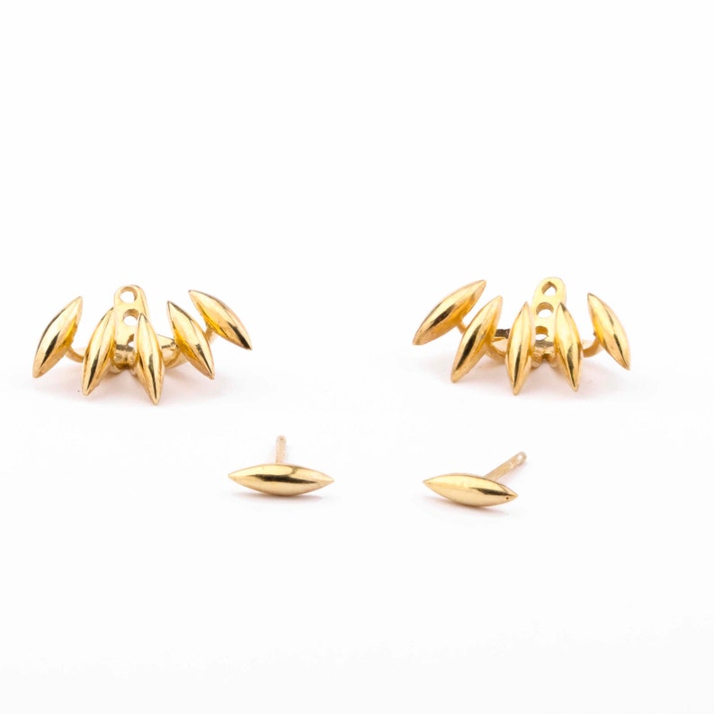 Unique Silver Ear Jacket Earrings Minimalist Elegance with an Edgy Vibe EJK003 Yellow Gold Shiny