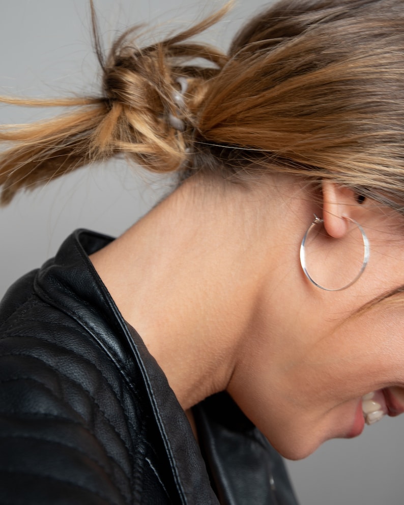 Gold Hoop Earrings Creole Hoop Earrings Sterling Silver Hammered Hoops Lunaijewelry EAR057 image 7