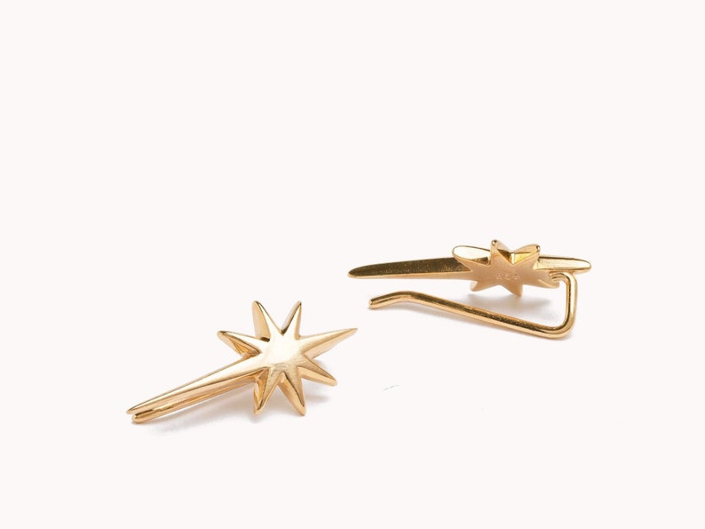 Star Ear Climber Gold Celestial Earrings Silver Jewelry Perfect Gif for Her ECF015 image 2