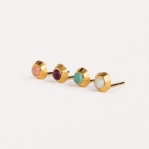 Gold Dot Stud Earrings - Hypoallergenic Lab Opal Jewelry - Cute Birthstone Earrings - STD142
