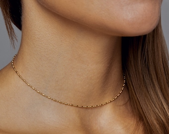 Bead Chain Choker Necklace Sterling Silver or Gold Plated Minimalist Jewelry -NCK015