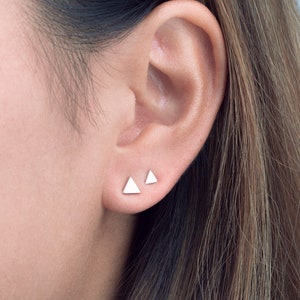 Mini Silver Triangle Geometric Stud Earrings - Mountain Post Earrings - Best Friend Gift