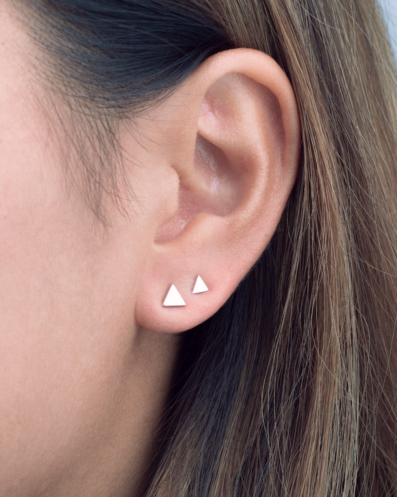 Mini Silver Triangle Geometric Stud Earrings - Mountain Post Earrings - Best Friend Gift