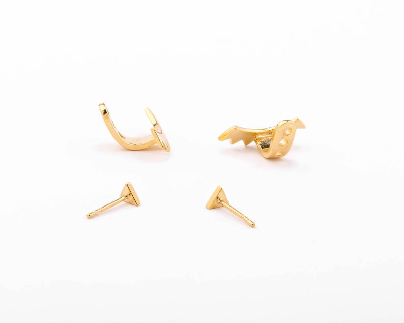 Gold Ear Jacket - Floating Earrings - Bridal Earrings - Stud Earrings - Triangle Stud Earring