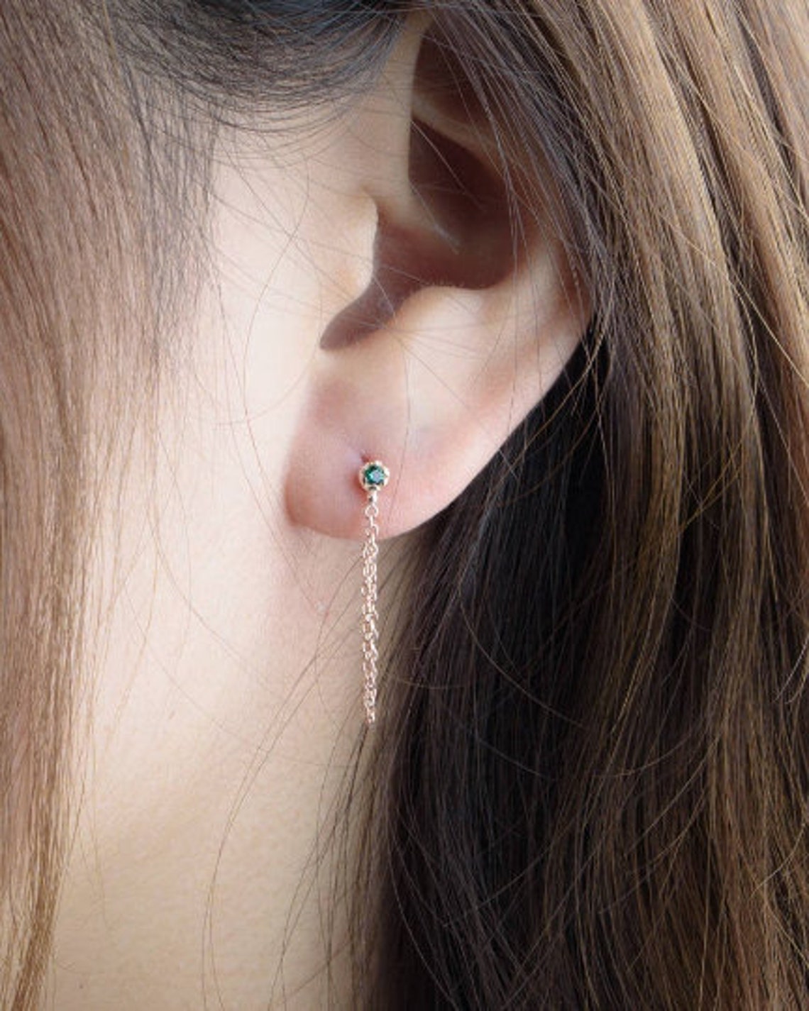Black Sapphire Chain Stud Earrings Gemstone Jewelry | Etsy