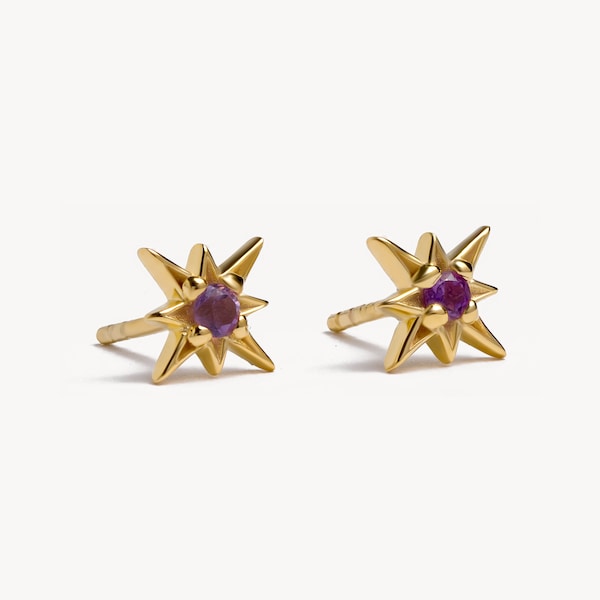 Dainty Purple Garnet Stud Earrings - Delicate and Elegant Jewelry for Every Day - Gift for Mom - STD049PGR