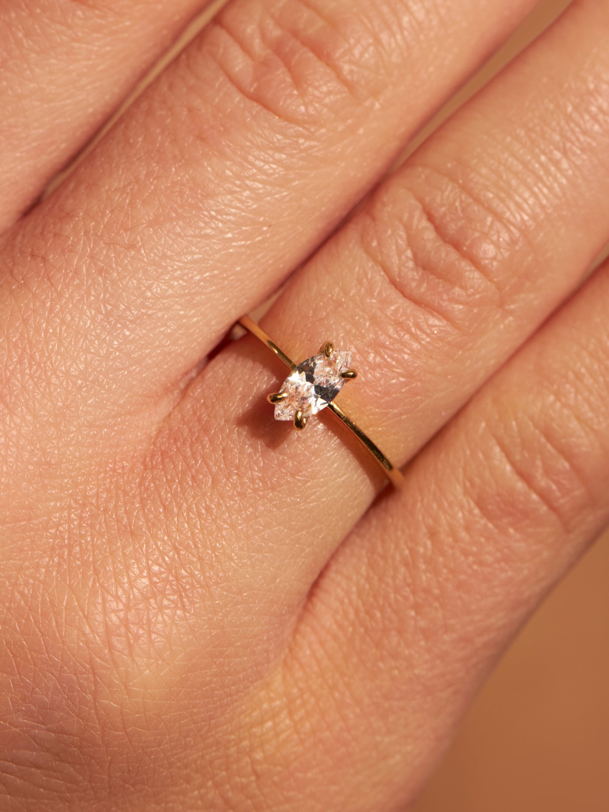 Promise Ring Hand-finished Marquise Gemstone Gold Vermeil - Etsy 海外輸入商品 8uede Rama gold L Ring/ リング