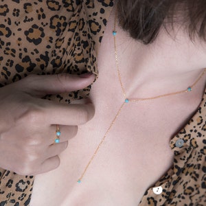 Turquoise Y Lariat Necklace: Sterling Silver Boho Beach Jewelry