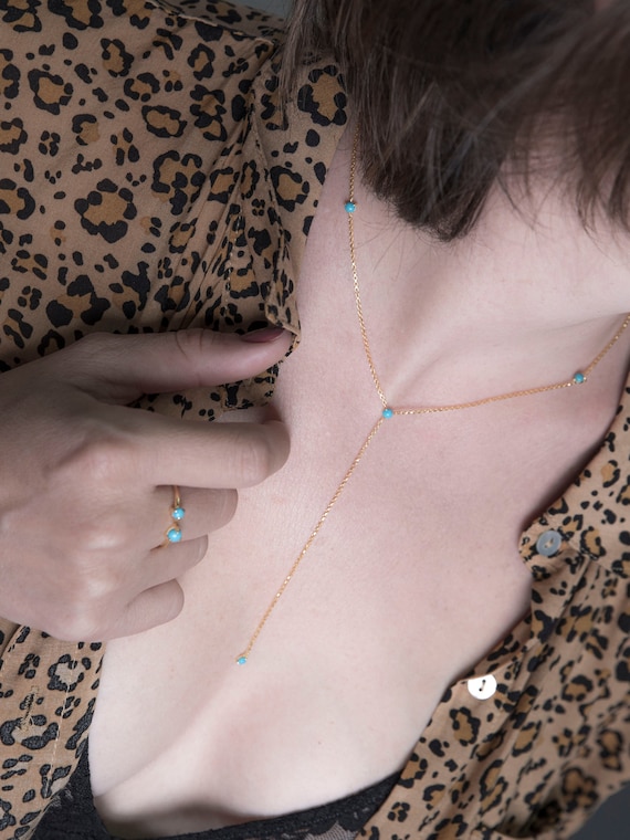 Turquoise Y Necklace Summer Jewelry Tarnish Free Handcrafted