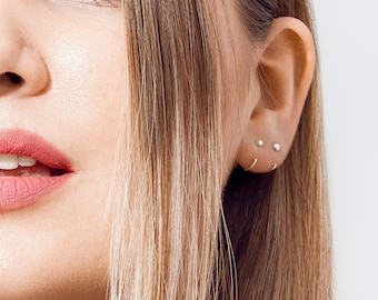 Modern Geometric Ball Faceted Hoop Earrings - Minimalist Helix Hoops - Versatile Cartilage Piercings -EAR027