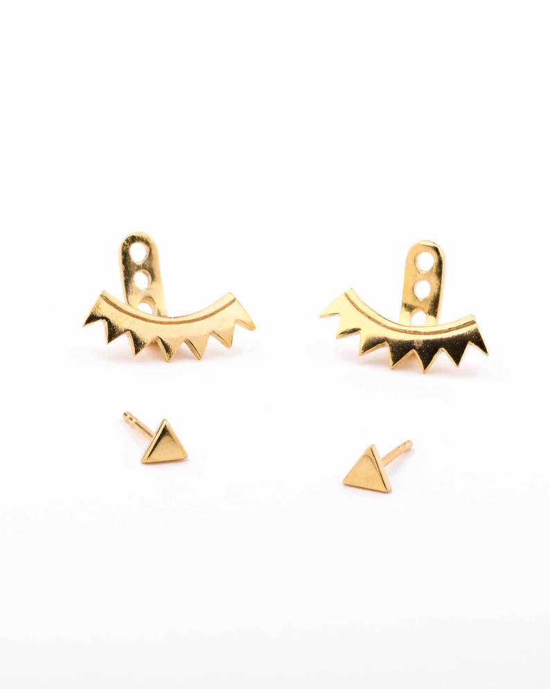 Gold Ear Jacket - Floating Earrings - Bridal Earrings - Stud Earrings - Triangle Stud Earring