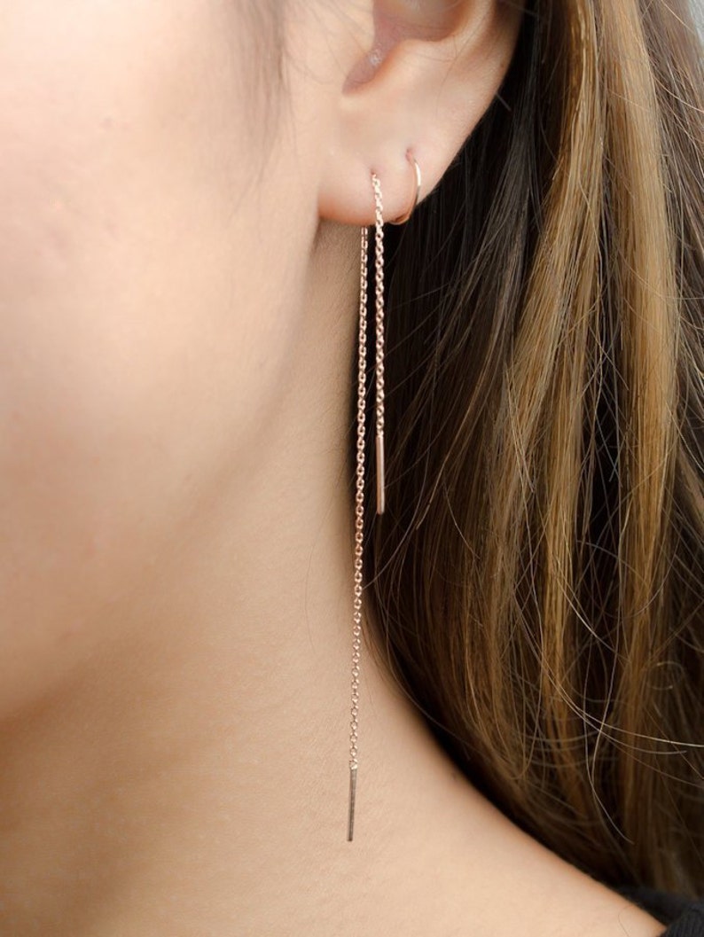 Threader Earrings Thin Chain Dangle Edgy Earrings - Cartilage Earrings - Silver Handmade Earring