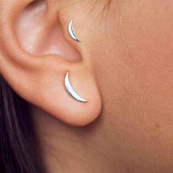 Parure de boucles d'oreilles piercing hélice de lune pour conque et cartilage - Bijoux célestes - PRC002