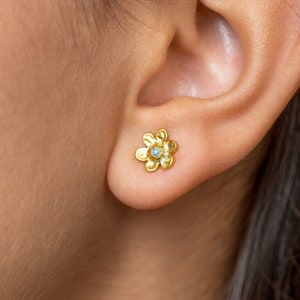 Cute Opal Flower Gold Stud Earrings Gift Summer Opal jewelry STD150 image 1