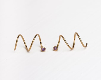 Spiral Amethyst Earrings: Gold Plated Double Hoop Jewelry
