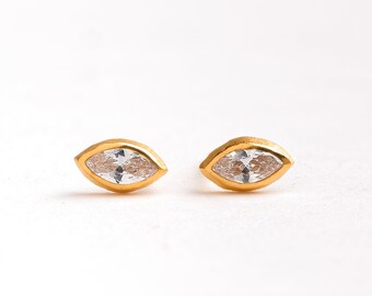 Handmade Gemstone Earrings - Tiny Gold Studs - Fine Jewelry -   Anniversary Gifts - STD145