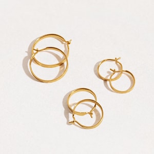 15 mm Gold Hoop Earrings - Handmade Solid Sterling Silver Jewelry