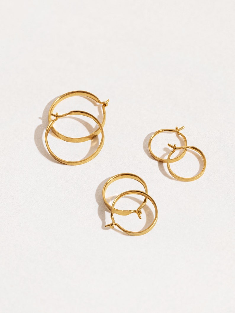 15 mm Gold Hoop Earrings - Handmade Solid Sterling Silver Jewelry