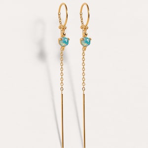 Boucles d'oreilles chaîne en opale Bijoux faits main Pierres précieuses pendantes avec une touche d'élégance CHE047 Yellow Gold Shiny