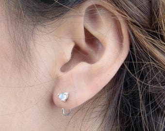 Moonstone Hoop Earrings – Birthstone Jewelry – Rainbow Gemstone Hoops – Minimalist Earrings – EAR031MOO