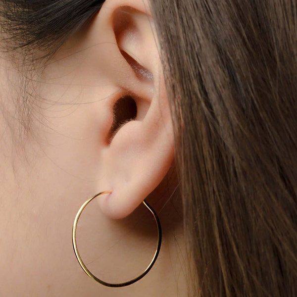 Gold Plated Sterling Silver Hoop Earrings - 25mm