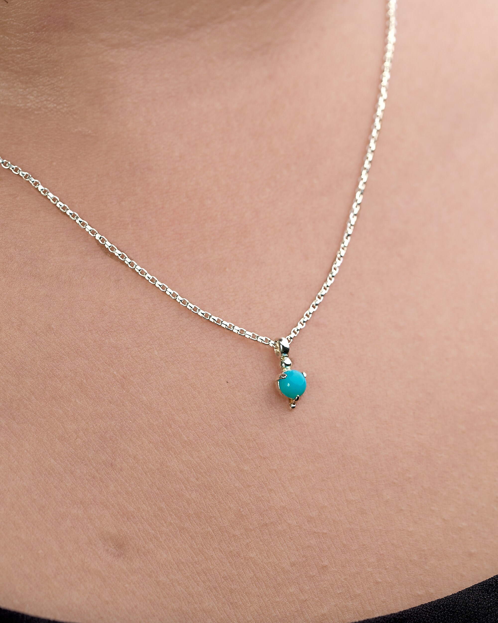 Dainty Turquoise Pendant Necklace - Minimalist Gemstone