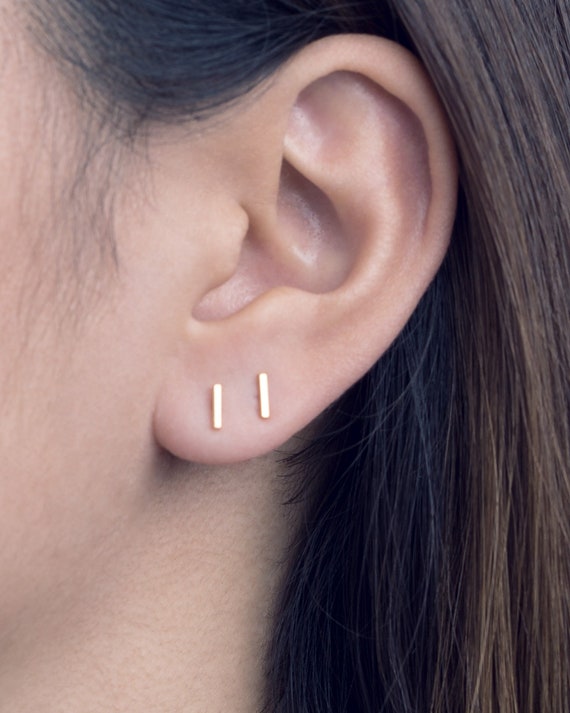 Tiny Gold Bar Stud Geometric Earrings Gift for Girls Simple and