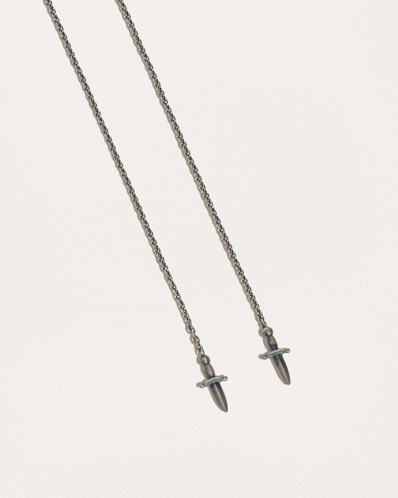 Threader Dagger Earrings - Mismatched Chain Grunge Earrings