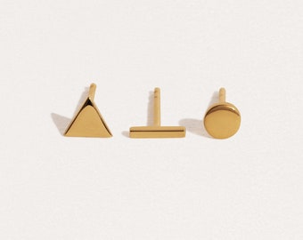 Set de 3 Pendientes Geometricos, Plata de Ley, Chapado en Oro, Pendientes de Tuerca, Minimalistas, Joyería Moderna, Regalo, COM005