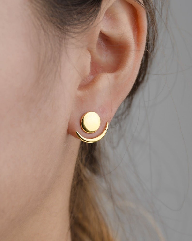 Moon Phase Earrings - Ear Jacket earrings - Front Back Earrings - Floating Earring -  Celestial Jewelry Earring - EJK008 
