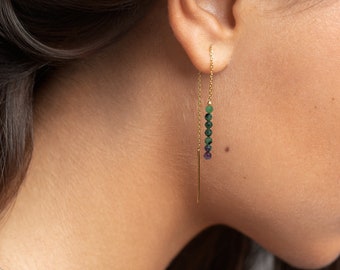 Boucles d'oreilles à enfiler avec pierres précieuses délicates : argent sterling plaqué or 24 carats