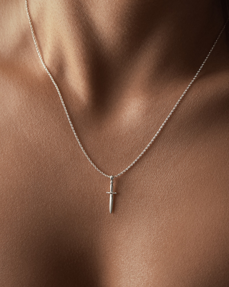 Small Silver Sword Necklace -Dagger Charm necklace - Mens pendant Necklace