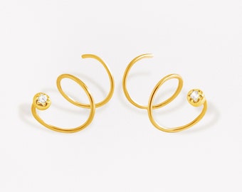 Trendy Cubic Zirconia Spiral Earrings - Modern Minimalist Style - EAR152WCZ