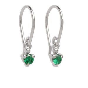 Lab Emerald Hook Earrings - Dangle Drop Earrings - Bridesmaid Gift - Tiny Birthstone Earrings - Dainty Earrings