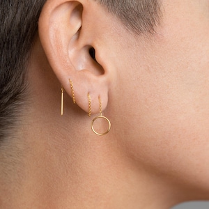 Circle Threader Earrings, Sterling Silver Chain Jewelry