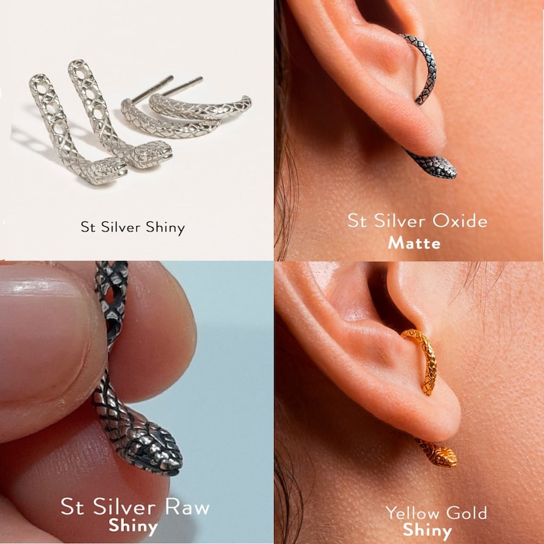 Snake ear jacket earrings in sterling silver, showcasing a polished and elegant design.