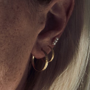 Gold Hammered Hoop Earrings - Anniversary Gift - Non Tarnish Jewelry