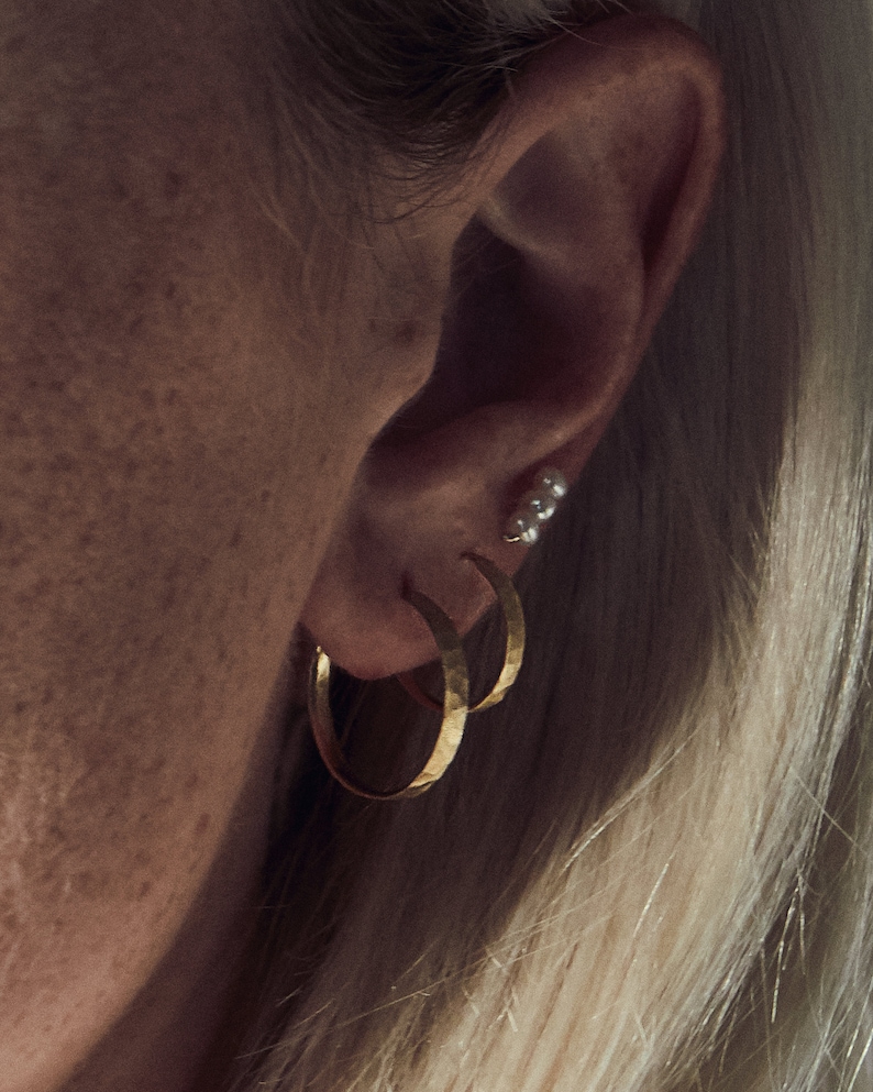 Gold Hammered Hoop Earrings - Anniversary Gift - Non Tarnish Jewelry