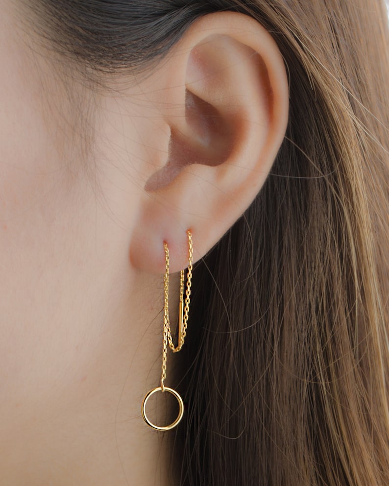 Circle Threader Earrings Gold Chain Edgy Streetwear Earrings Etsy
