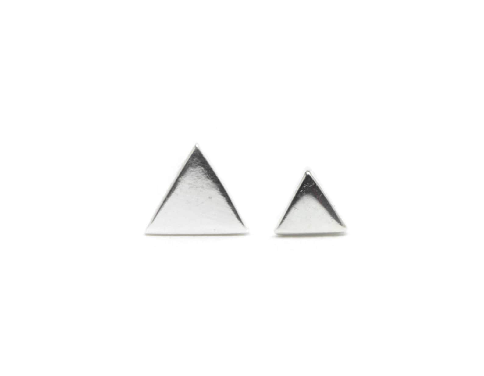 Mini Silver Triangle Geometric Stud Earrings Mountain Post Etsy