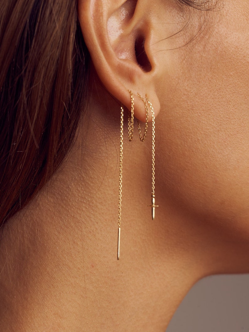 Threader Dagger Earrings - Mismatched Chain Grunge Earrings