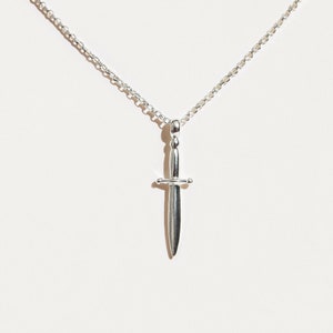 Small Silver Sword Necklace -Dagger Charm necklace - Mens pendant Necklace