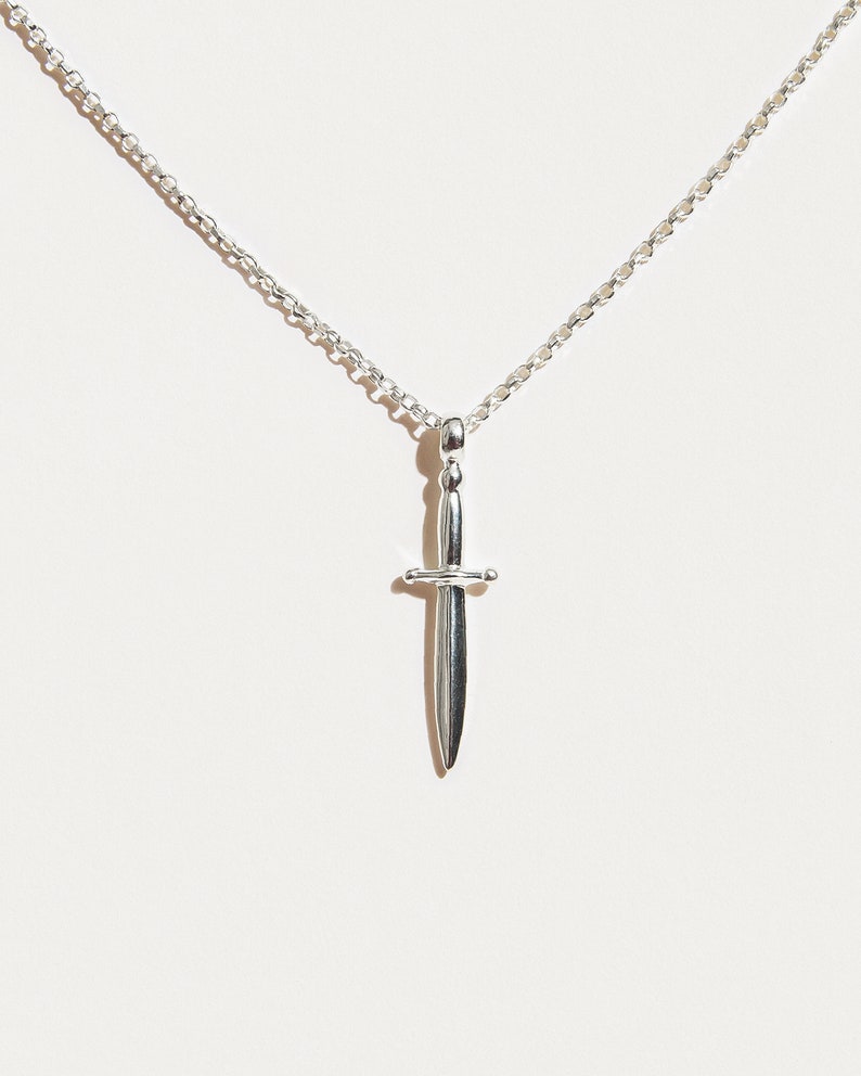 Small Silver Sword Necklace -Dagger Charm necklace - Mens pendant Necklace