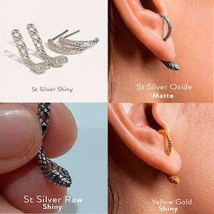 Snake Ear Jacket Oorbellen Handgemaakte Sterling zilveren sieraden Dierenoorbellen Gouden oormanchet EJK009 afbeelding 9