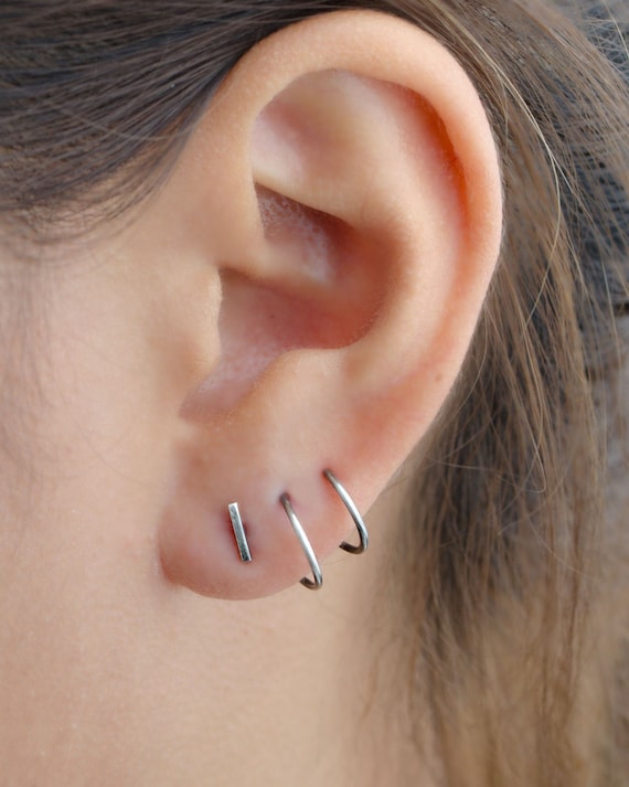 Bar Spiral Earrings Minimal Earrings Double Piercing 