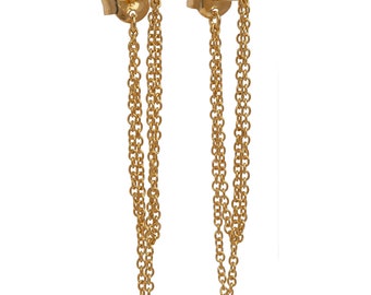 Orecchini Pendenti A Catena Con Stelle In Argento Sterling E Zirconi Cubici, Placcati Oro 18k