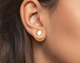 Moon Phase Front Back Earrings - Gold Moon Jewelry - Celestial Earrings - EJK008