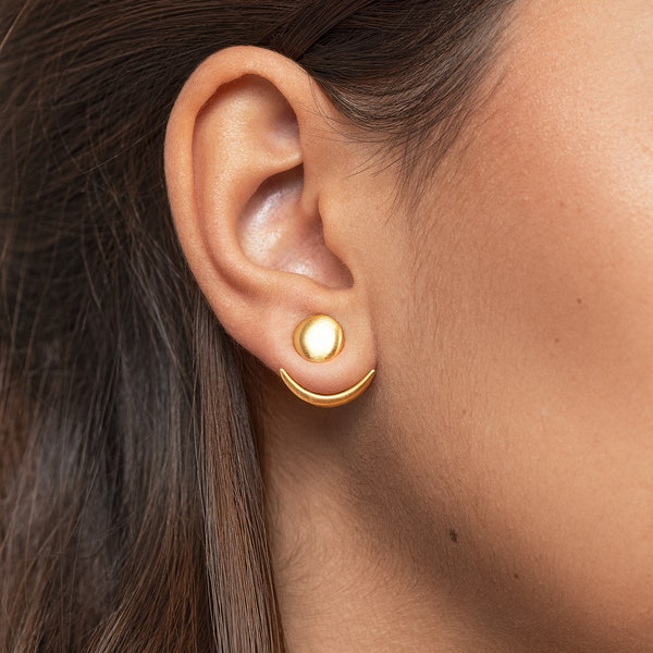 Moon Phase Front Back Earrings - Gold Moon Jewelry - Celestial Earrings - EJK008