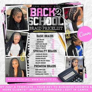 Back to School Sale Flyer, Braid Prices Flyer, Braids Sale Flyer, Back 2 School Flyer, Lashes, Hair Flyer, Braids Special Flyer Template