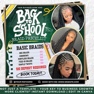 Back to School Sale Flyer, Braid Prices Flyer, Braids Sale Flyer, Back 2 School Flyer, Lashes, Hair Flyer, Braids Special Flyer Template